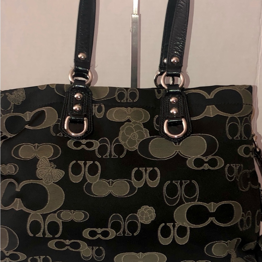 PREOWNED Coach Rare ASHLEY Black/Gray Shoulder Bag w/ Signature Monogram F18008P - Picture 2 of 13